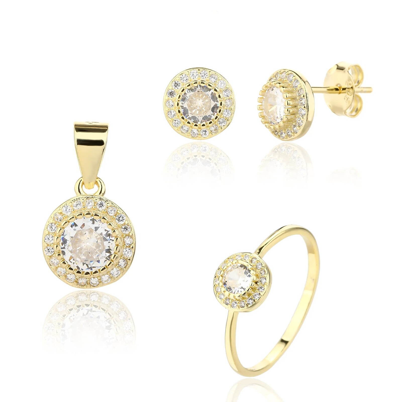 JVD Půvabná pozlacená sada šperků se zirkony SVLS0127SJ6GO (prsten, přívěsek, náušnice) 54 mm