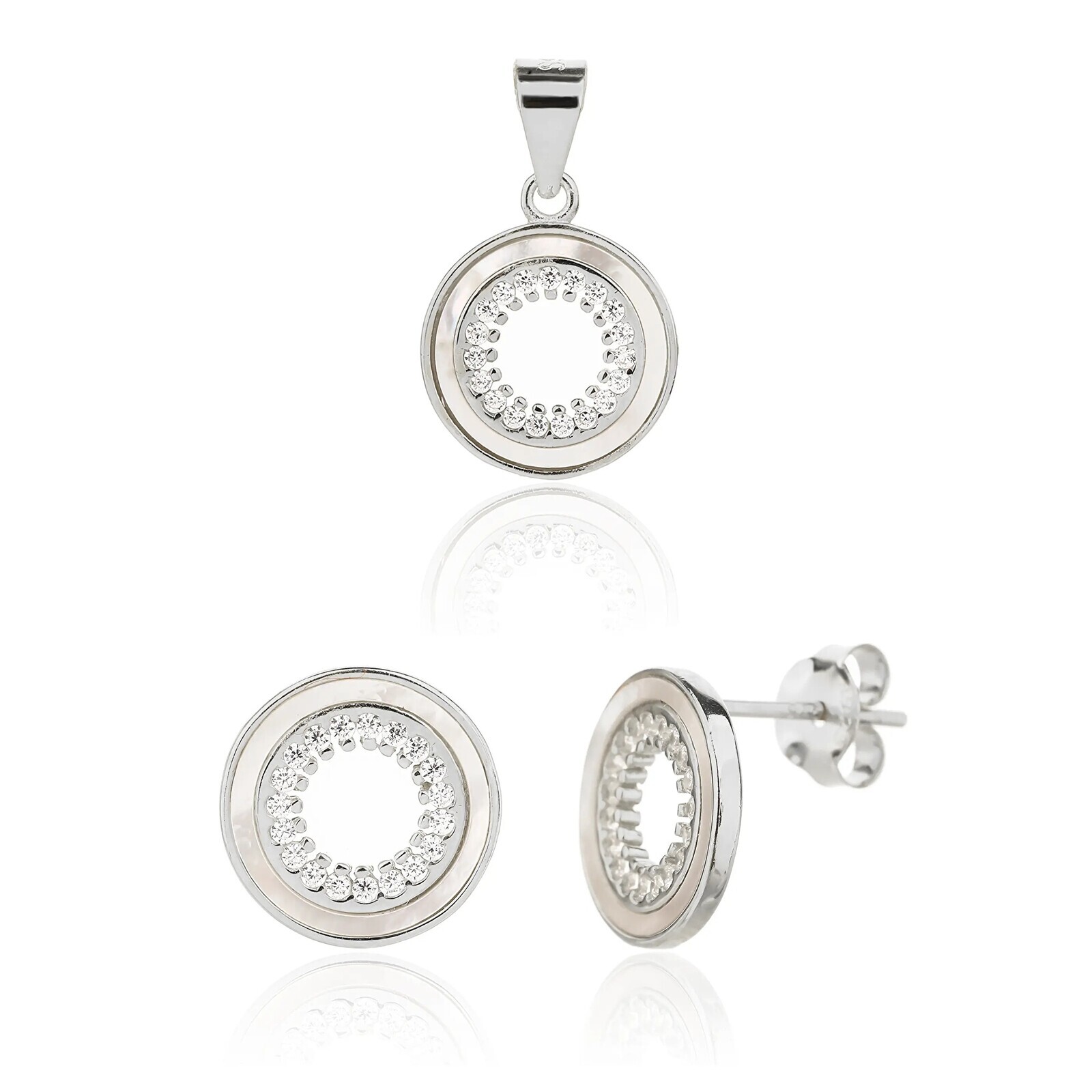 JVD Stříbrná sada šperků s perletí SVLS0129SJ6BI00 (přívěsek, náušnice)
