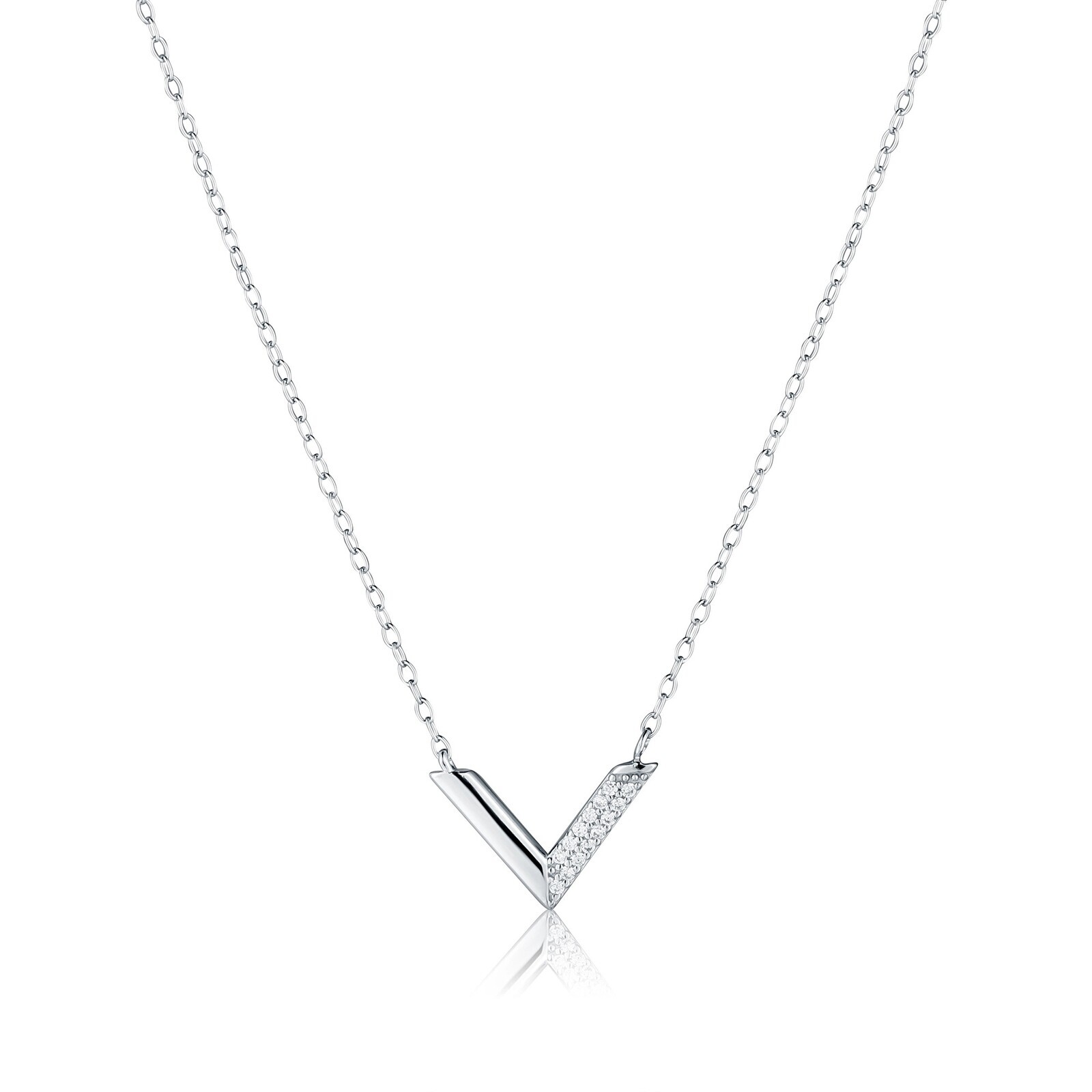 JVD Moderní stříbrný náhrdelník se zirkony SVLN0626X61BI45