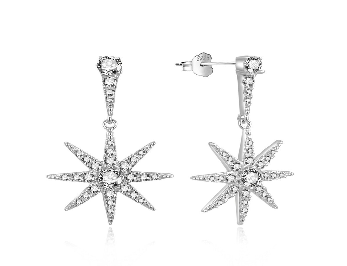 MOISS Krásné visací stříbrné náušnice Hvězdičky E0003003