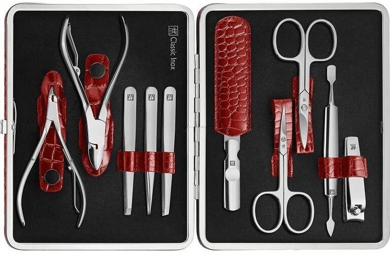 Zwilling Classic Inox manikúra, červená kůže s kovovým rámem, 10 ks 97654-003