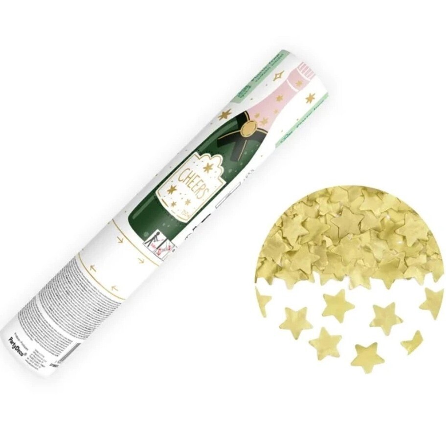Konfety vystřelovací zlaté hvězdičky 20 cm