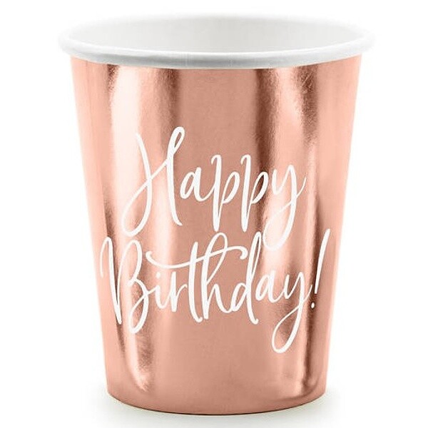 Kelímky Happy Birhtday rose gold 260 ml 6 ks