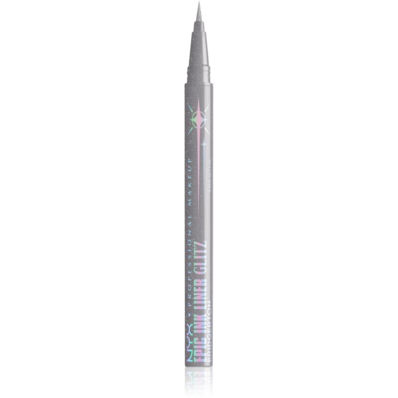 NYX Professional Makeup Bridgerton Royal Epic Ink Liner třpytivá linka na oči odstín 01 Glitzed In Silver 1 ml