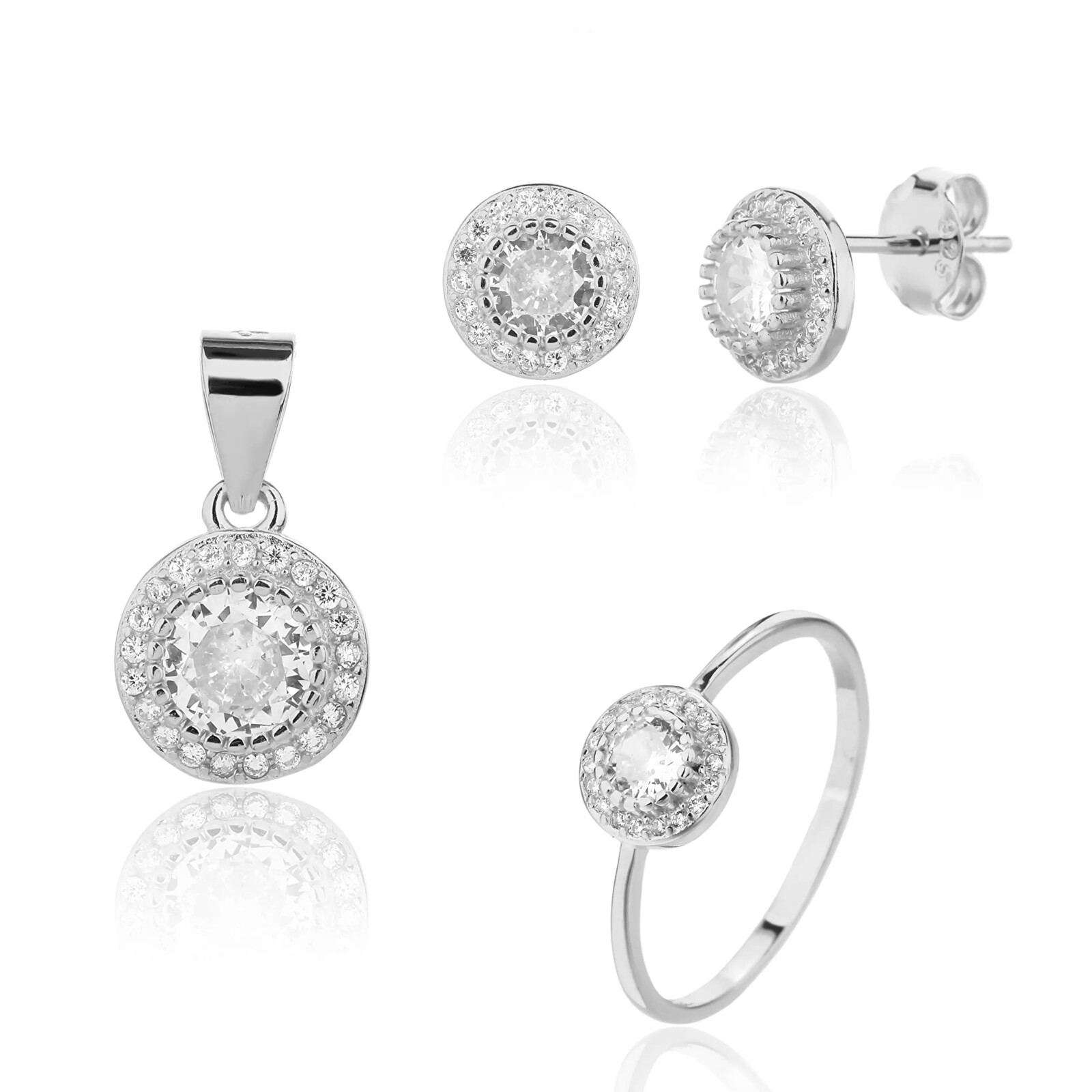 JVD Půvabná stříbrná sada šperků se zirkony SVLS0127SJ6BI (prsten, přívěsek, náušnice) 58 mm