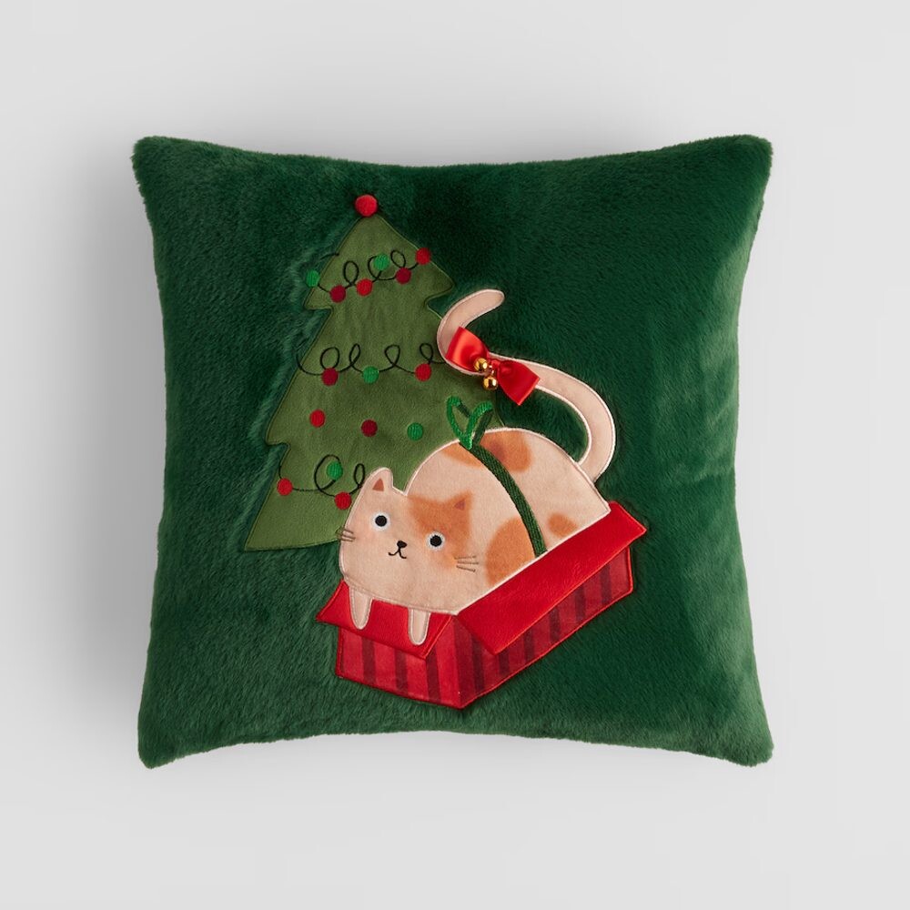 HOME & YOU Povlak na polštář kočka 45 x 45 cm - tm. zelená