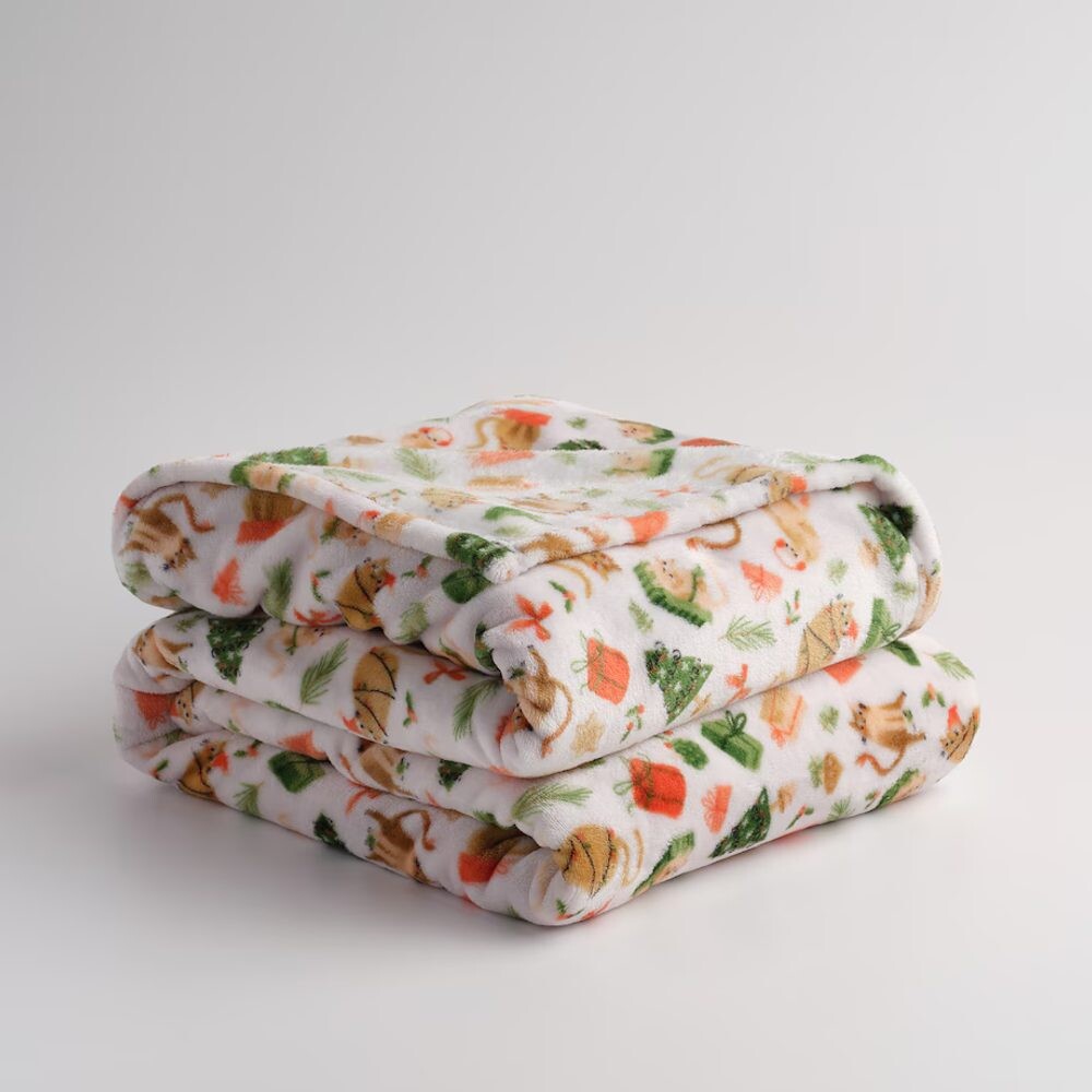 HOME & YOU Deka vánoční kočky 150 x 200 cm - bílá