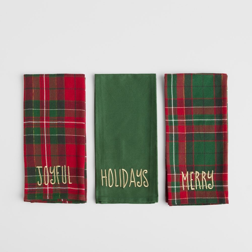 HOME & YOU Sada kuchyňských utěrek 3 ks 45 x 65 cm - tm. zelená/červená