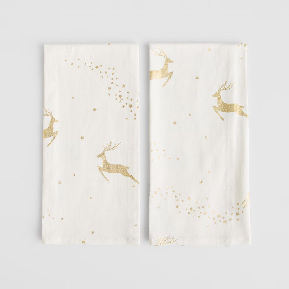 HOME & YOU Sada kuchyňských utěrek 2 ks 45 x 65 cm - bílá/zlatá