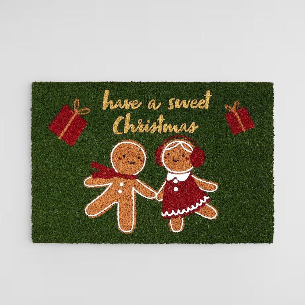 HOME & YOU Rohožka z kokosového vlákna perníkový panáček a panenka 40 x 60 cm - tm. zelená