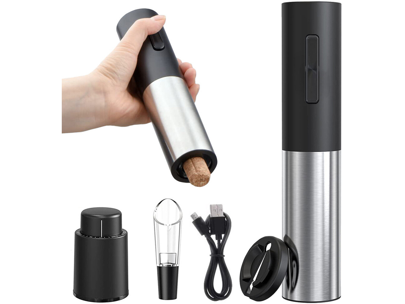 AKU Sada na víno 4v1 USB černostříbrná