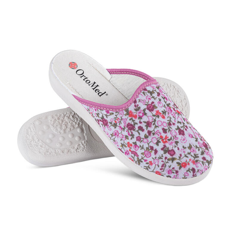 Dámské domácí ortopedické pantofle s kytičkami růžové vel. 37