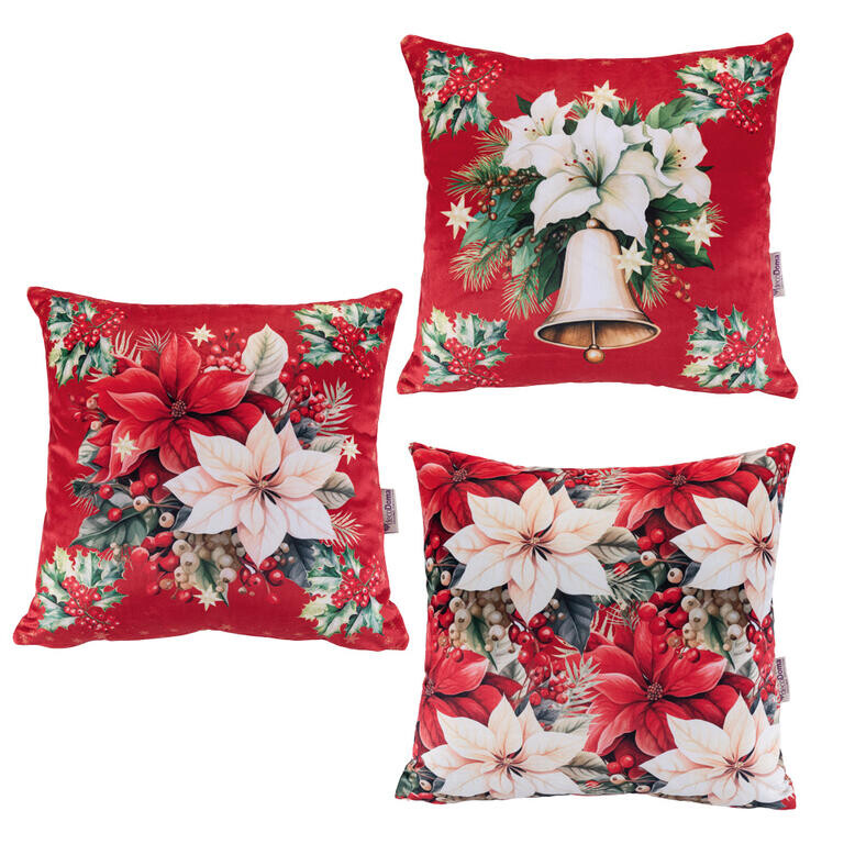 Sada 3 ks povlaků na polštářky RED POINSETTIA 45 x 45 cm