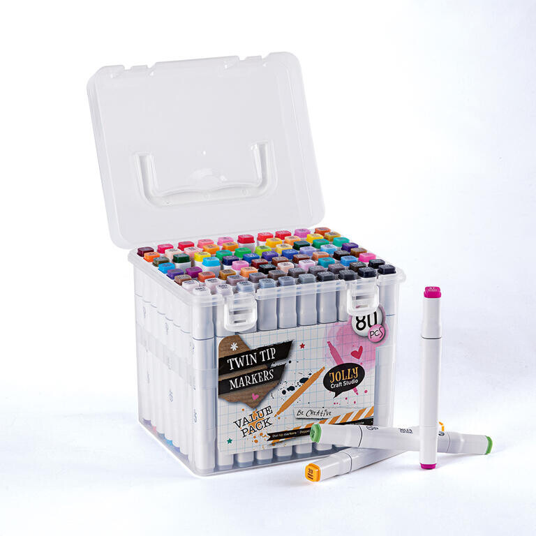 Popisovače oboustranné v plastovém boxu 80 ks