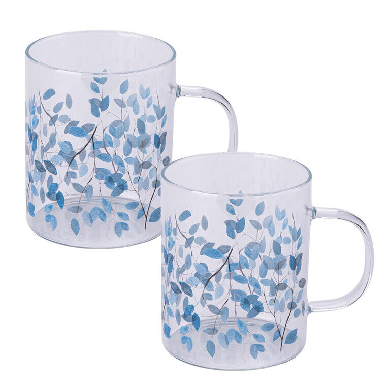 Sada skleněných hrnků MODRÉ KVĚTY 410 ml 2 ks