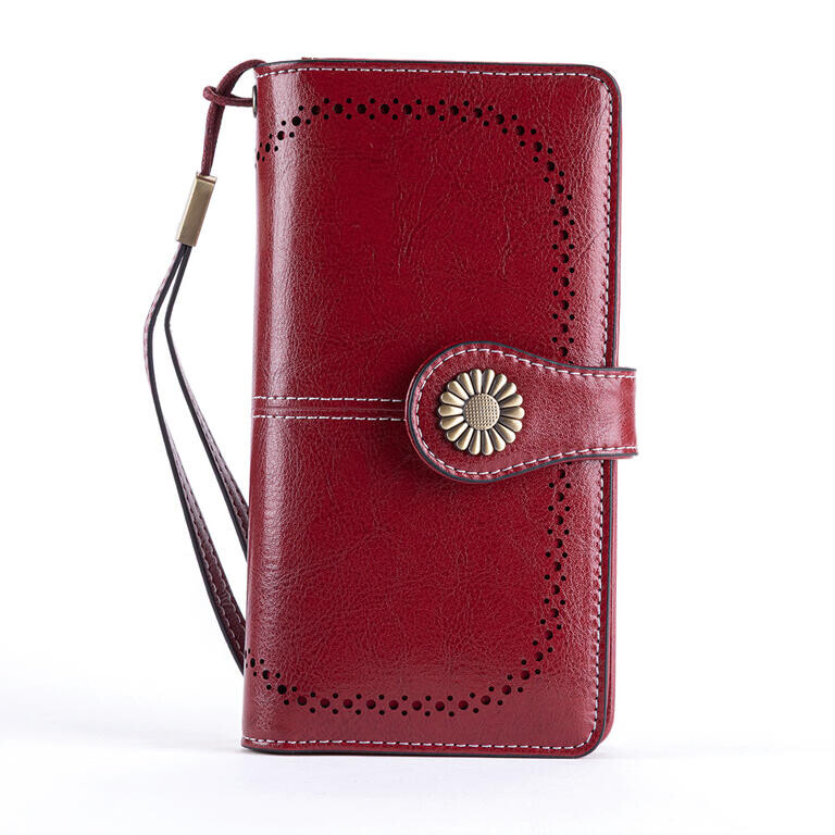 Velká dámská peněženka s poutkem a přezkou červená