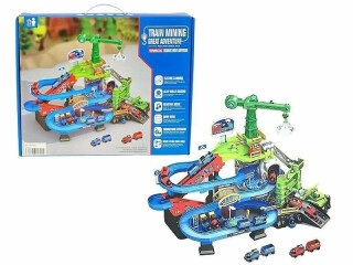 Základna na přepravu - Tříúrovňová kolej, jeřáb, lokomotivy s vagóny