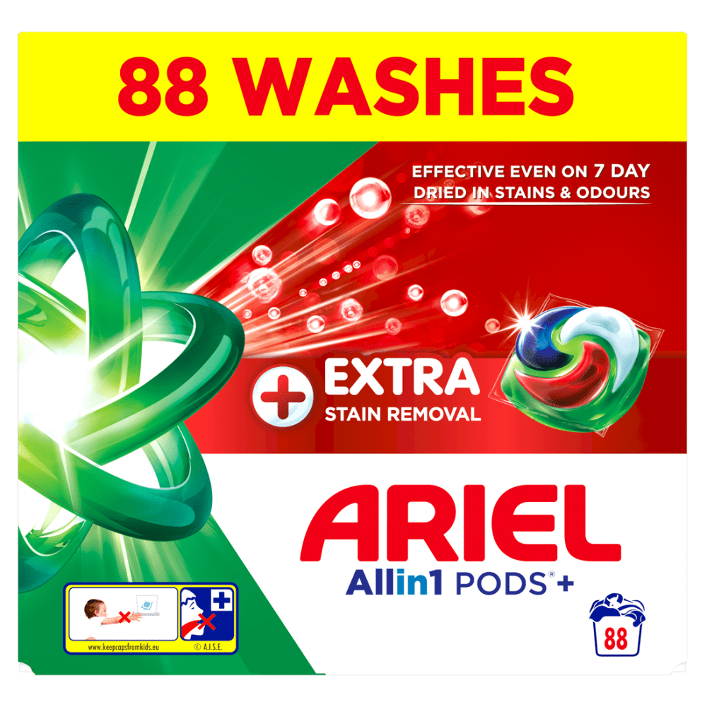 ARIEL Kapsle na praní Plus Extra Stain Box 88 praní, poškozený obal