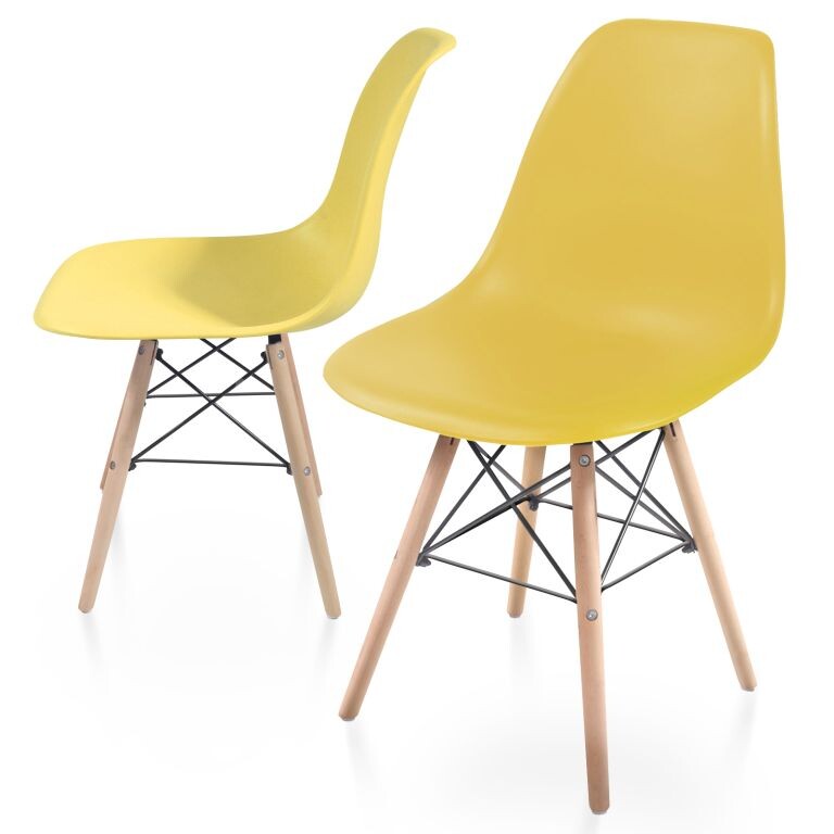 76163 Miadomodo Sada 2 jídelních židlí s plastovým sedákem, žlutá