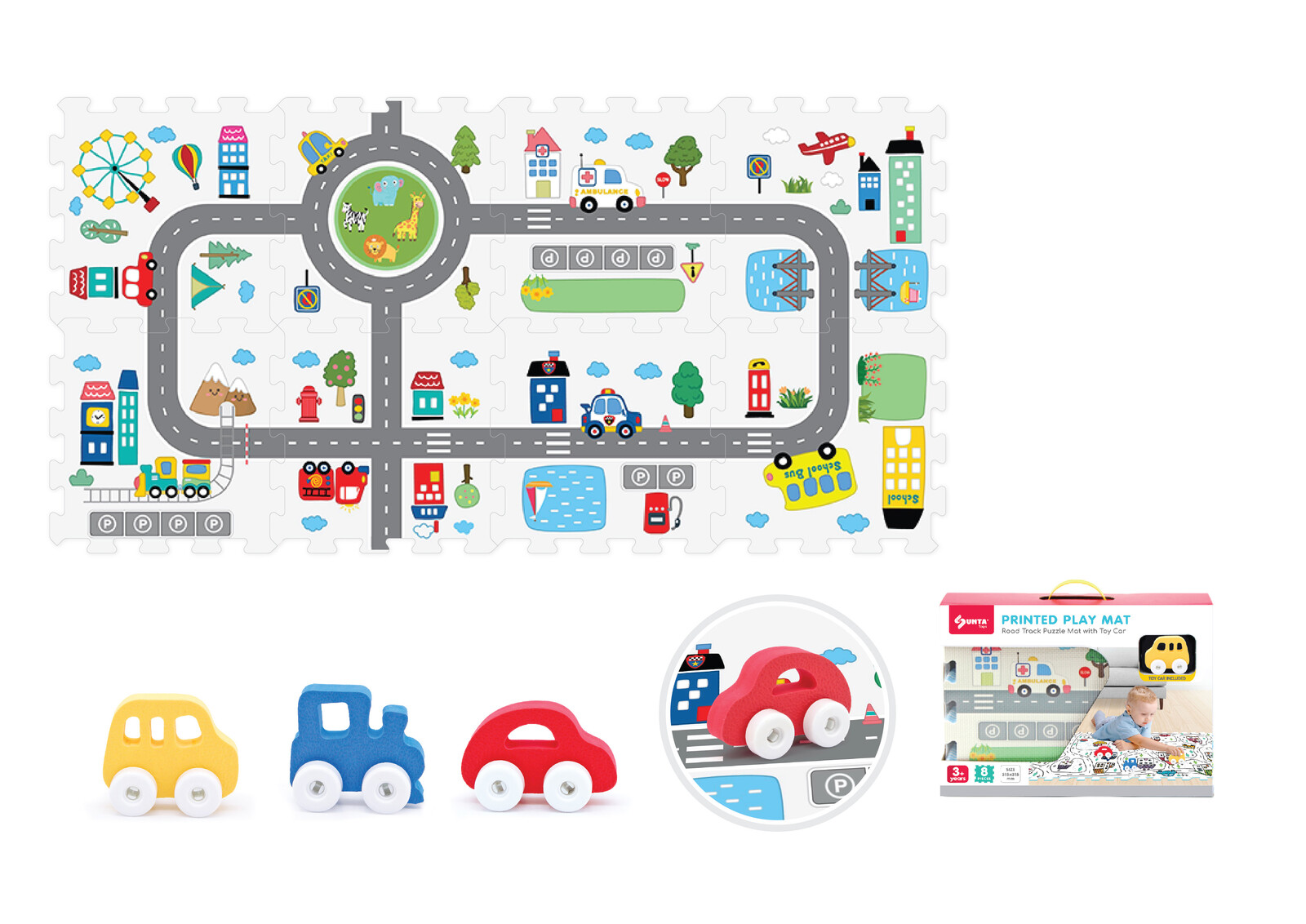 Měkké bloky s autíčkem město 8ks