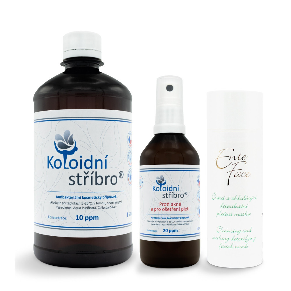 Sada proti akné a pro ošetření pleti 500 ml 10 ppm PLAST + 100 ml sprej 20 ppm + EnteFace 50 ml
