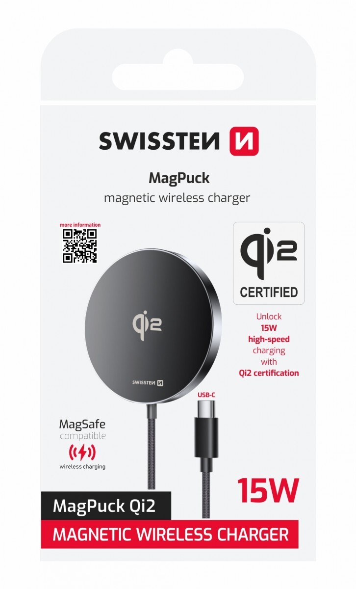 Bezdrátová nabíječka Swissten MagPuck QI2 1.5m 15W (kompatibilní s magsafe)