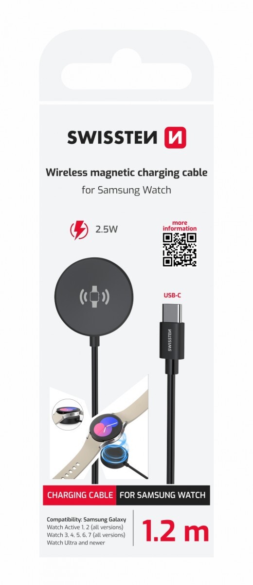 Magnetický kabel Swissten pro Samsung Galaxy Watch, USB-C 1.2 m černý