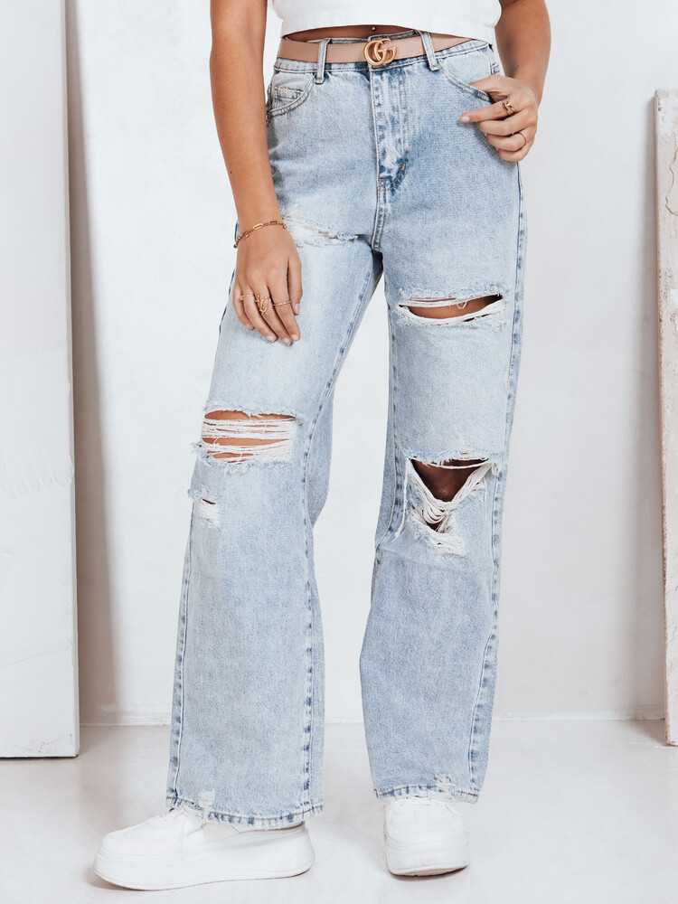 Jeansy damskie szerokie z przetarciami niebieskie Dstreet