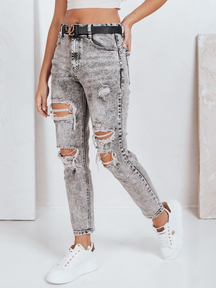 Jeansy damskie push up z dziurami szare Dstreet