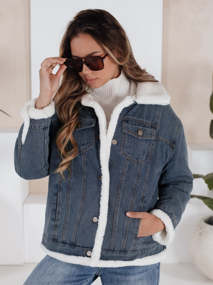 Kurtka zimowa damska jeansowa z kożuchem niebieska Dstreet