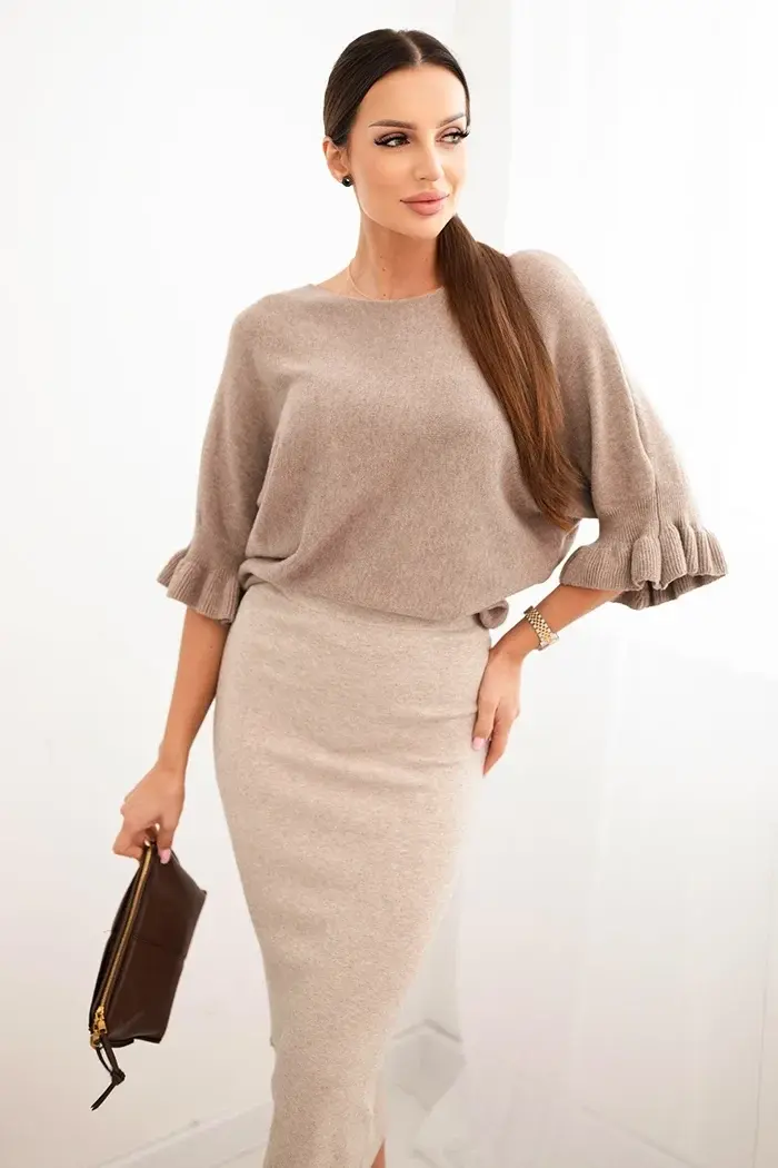 Kesi Włoski Dámská viskózová tužková sukně s elastickým pasem tmavě béžová