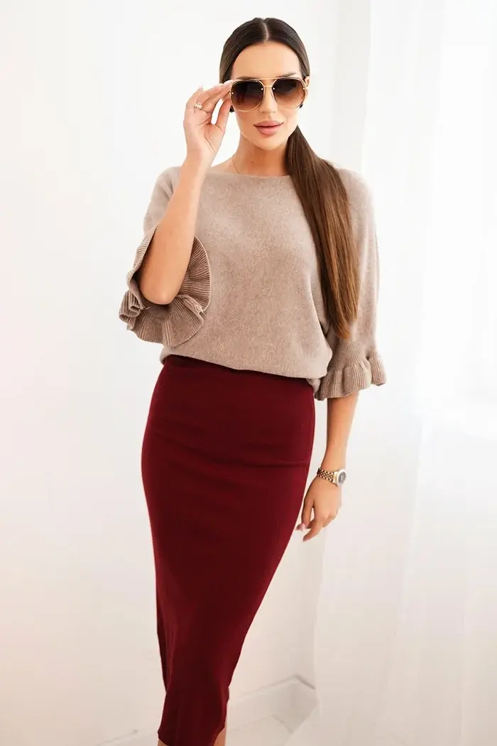 Kesi Włoski Dámská viskózová tužková sukně s elastickým pasem bordová