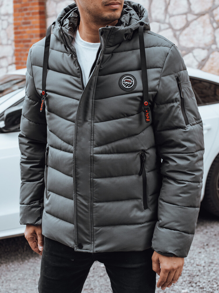 Kurtka męska zimowa pikowana z kapturem grafitowa Dstreet