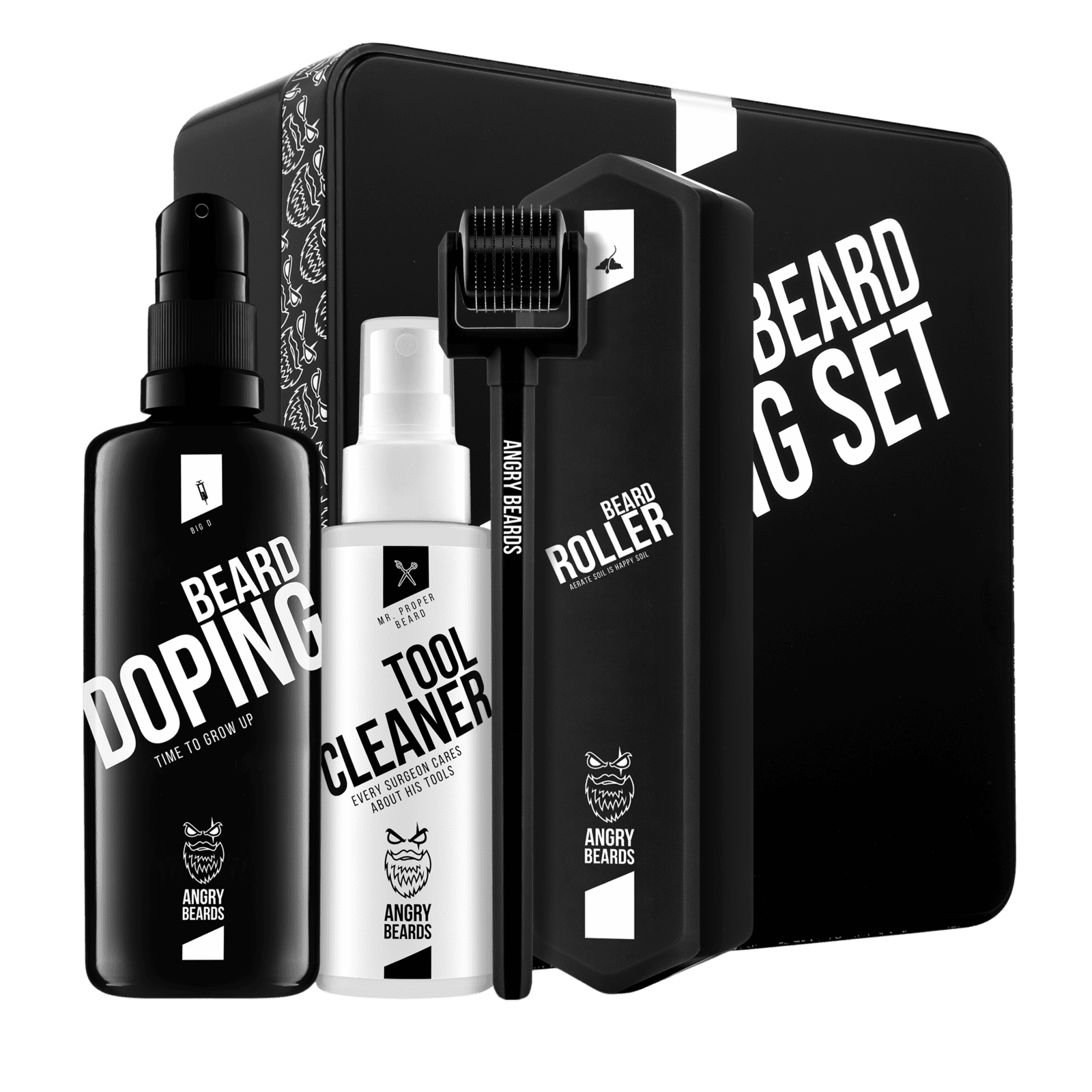 ANGRY BEARDS Sada na podporu růstu vousů – Roller & Doping