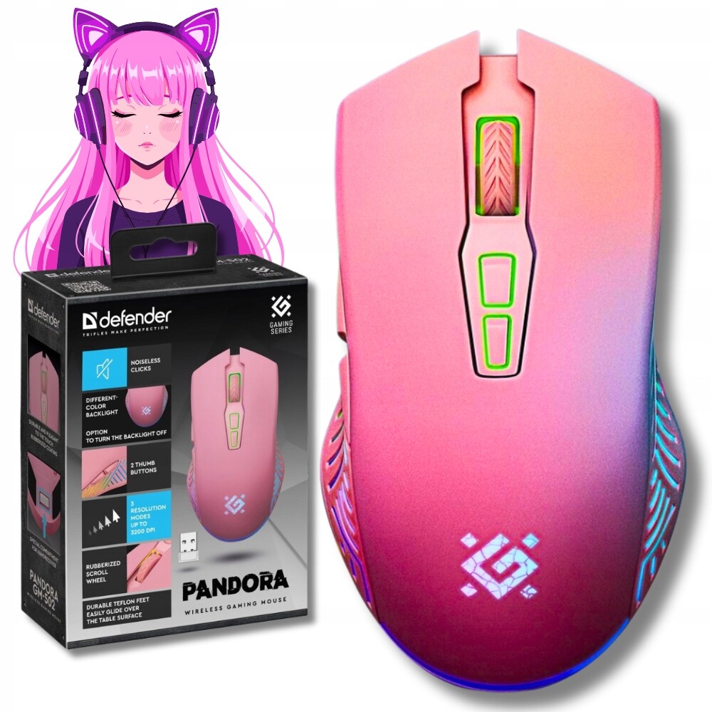 Přesná Myš bezdrátová Herní myš Růžová pro dívku Tichá