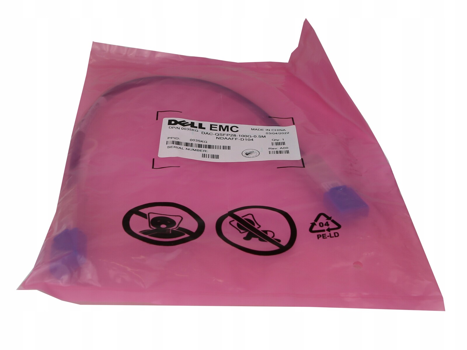 Kabel Dell Emc DAC-QSFP28-100G-0.5M QSFP28 pro QSFP28 100G 0.5 m 0035 kg