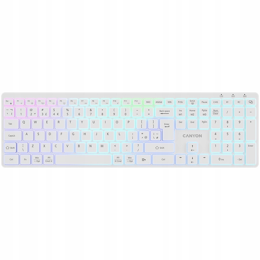Canyon Klávesnice HKB-W11 Uk/us Rgb Dva režimy Bezdrátová bílá