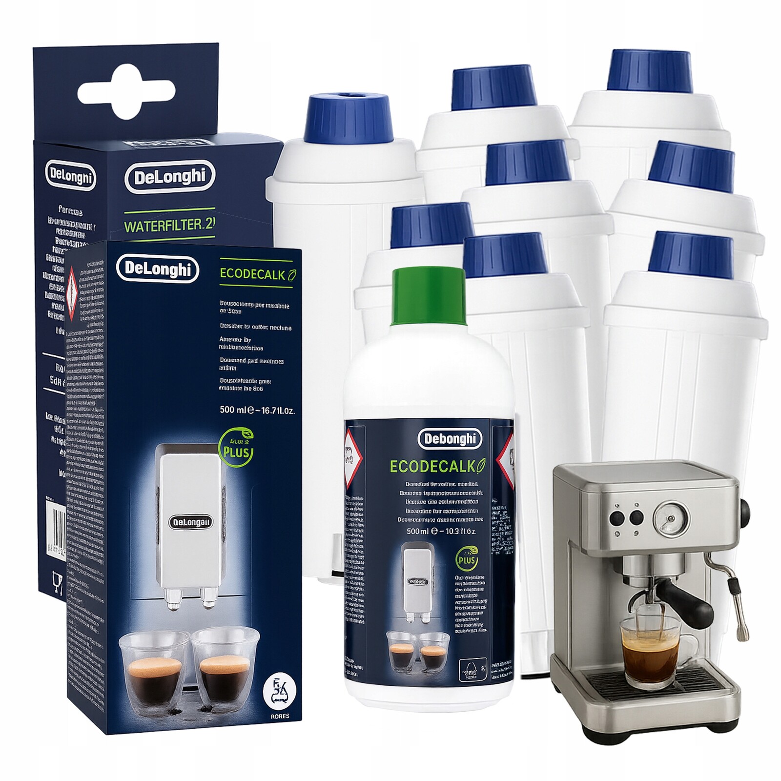 Sada pro De Longhi 8 Kusů Filtry na vodu 1 kus Odvápňovač vody