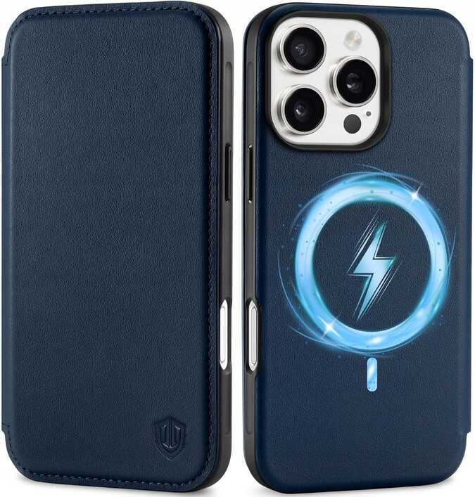 Shieldon přírodní pouzdro MagSafe pro iPhone 16 Pro Max s klopou, barva modrá