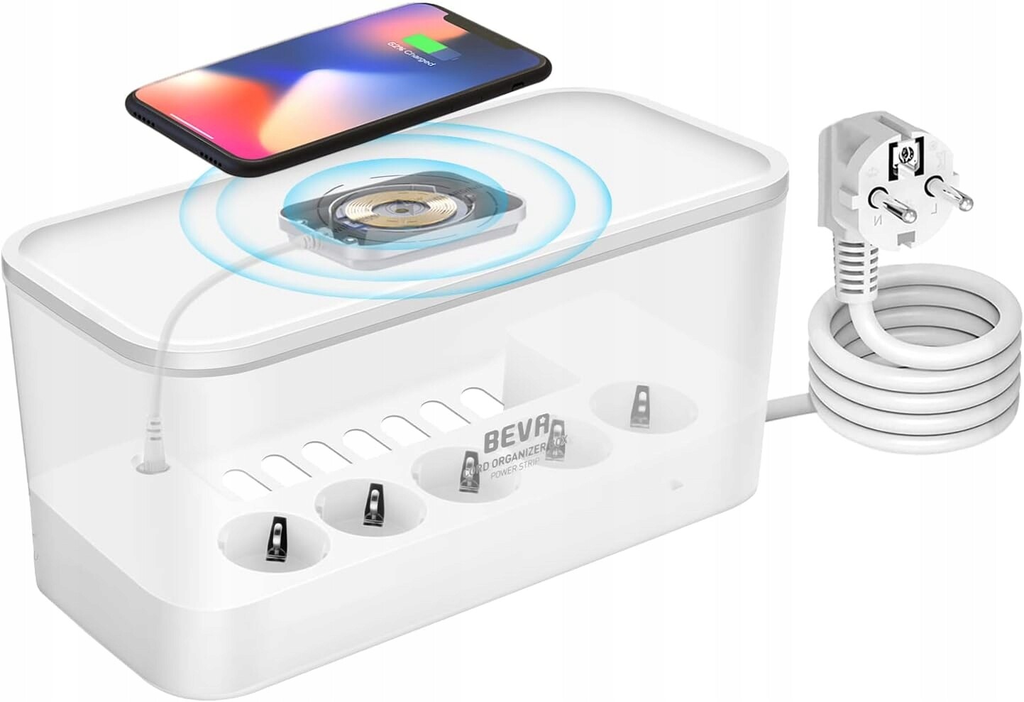 Organizér Kabelů Box Beva Indukční Nabíječka Zásuvková Lišta 5 Zástrček