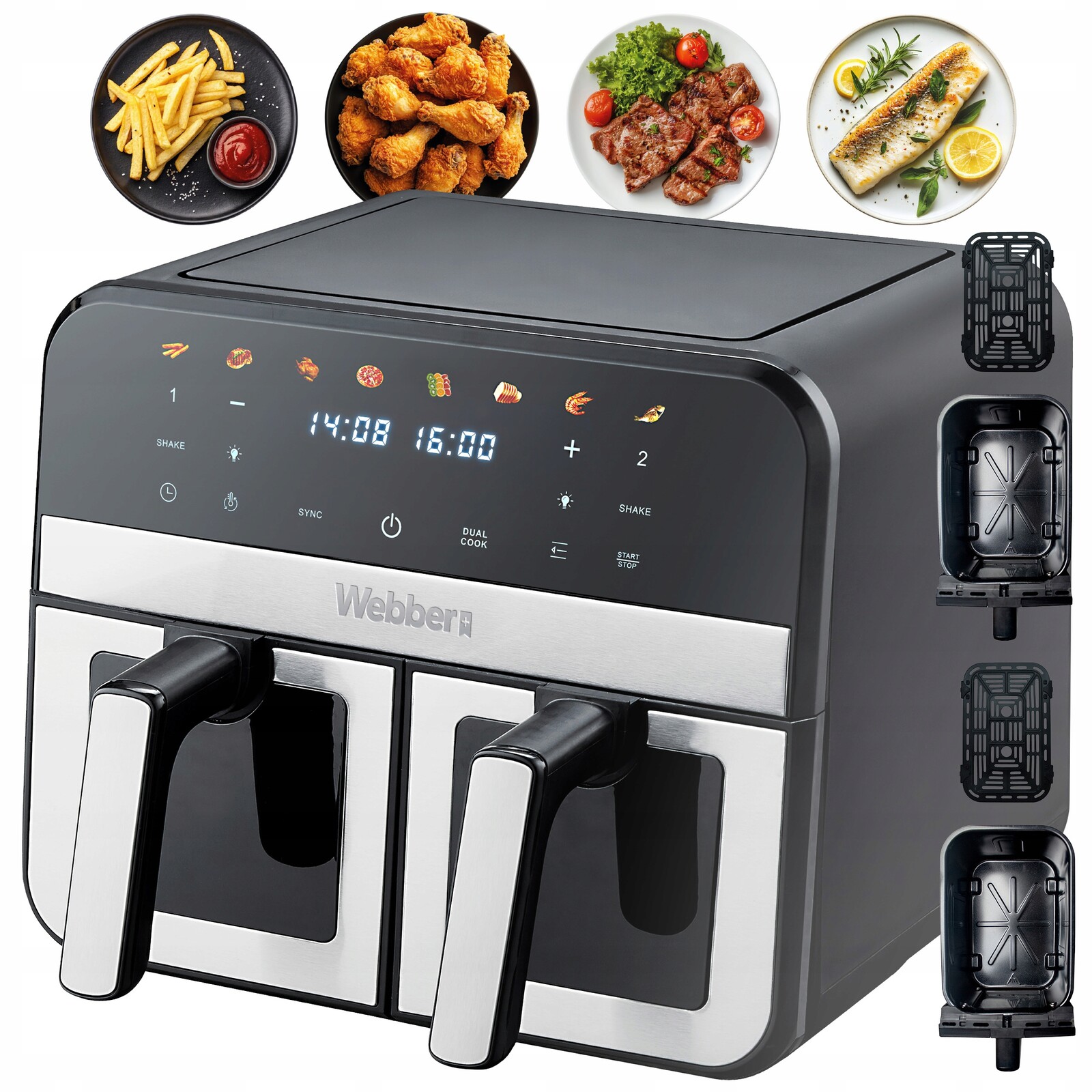 Dvojitá Beztuková Fritéza Air Fryer Dvoukomorová Keramická Webber