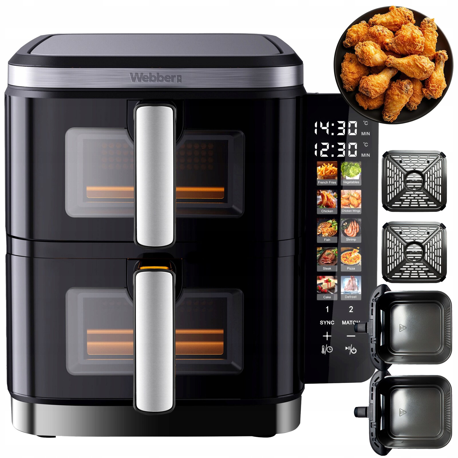 Dvojitá Vertikální Beztuková Fritéza Air Fryer 2800W 11L XXL Webber