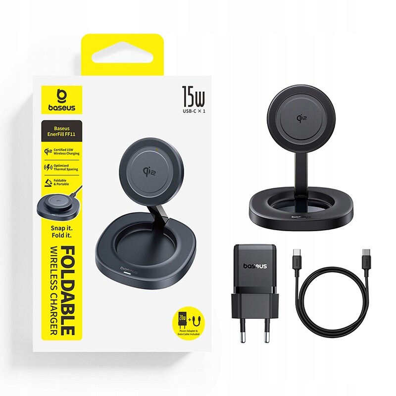 Baseus Rychlá Bezdrátová Skládací Indukční Nabíječka 15W S Napájecím Adaptérem