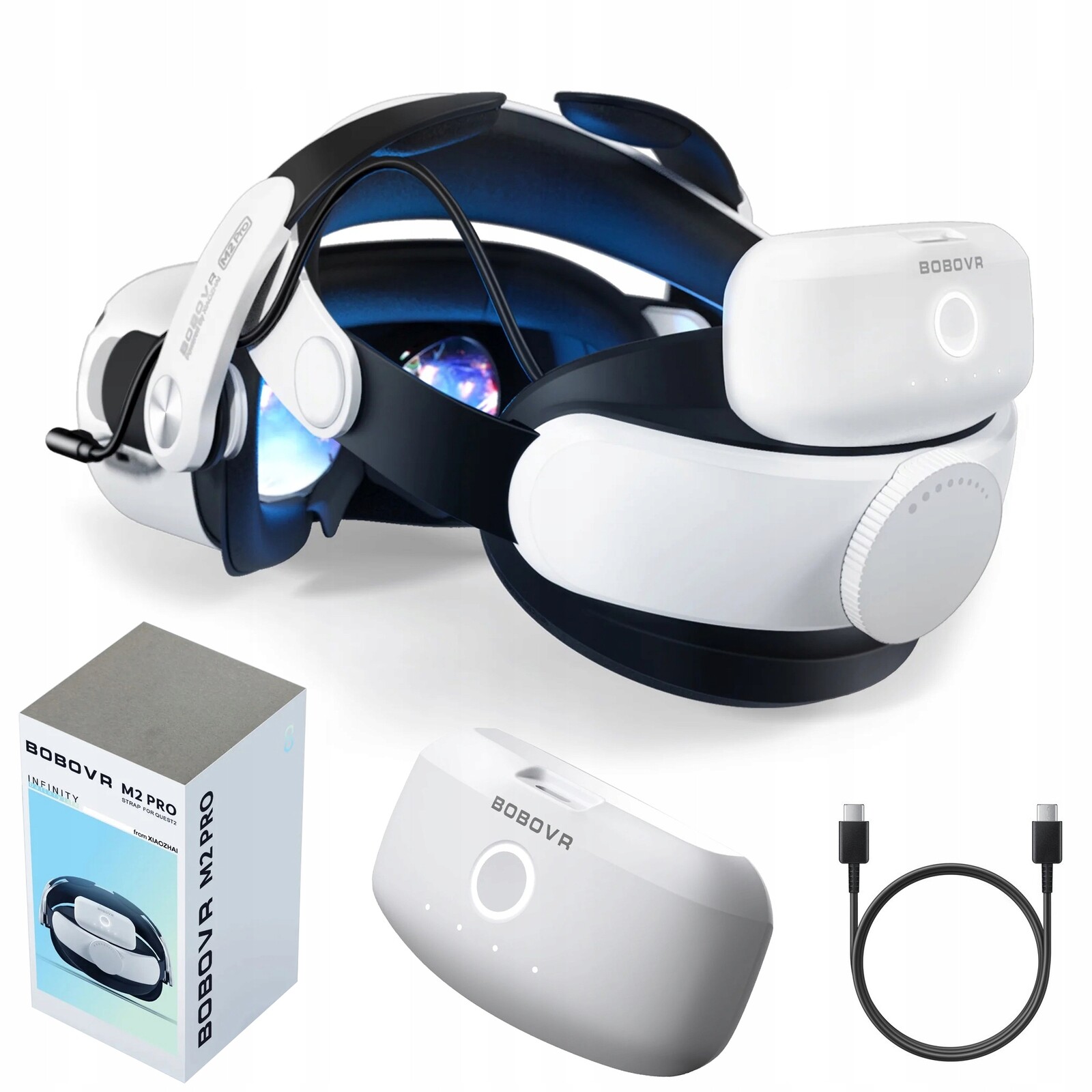 Bobovr M2 Pro Pevný pásek Strap Baterie 5200 mAh pro brýle Vr Meta Quest 2