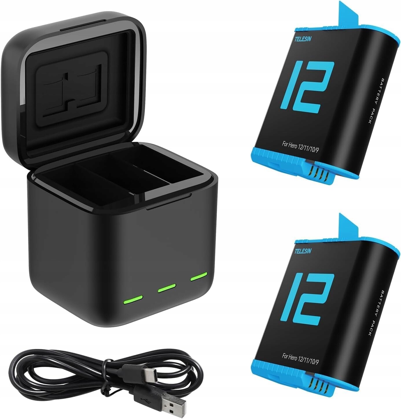Tříkomorová Nabíječka Pro Gopro Hero 9/10/11/12 Akumulátory x2 Telesin