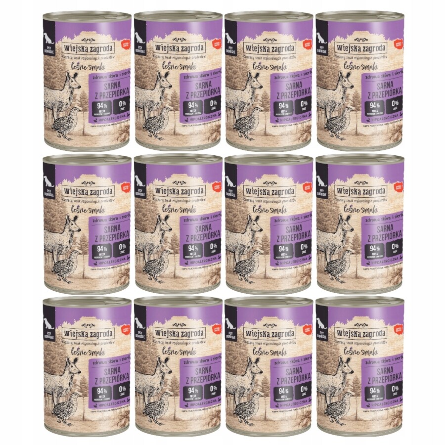 Krmivo mokré pro psa Wiejska Zagroda Srna s křepelkou konzerva 12x400g