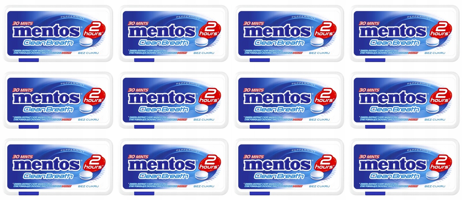 12 x 21 g Mentos Clean Breath pastilky bonbóny bez cukru mátové Karton