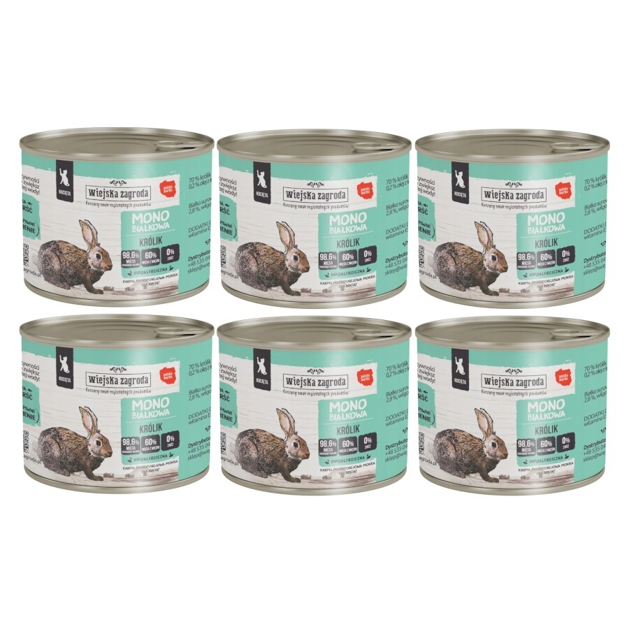 Krmivo mokré pro koťata Wiejska Zagroda Monoproteinová králíková konzerva 6x200 g