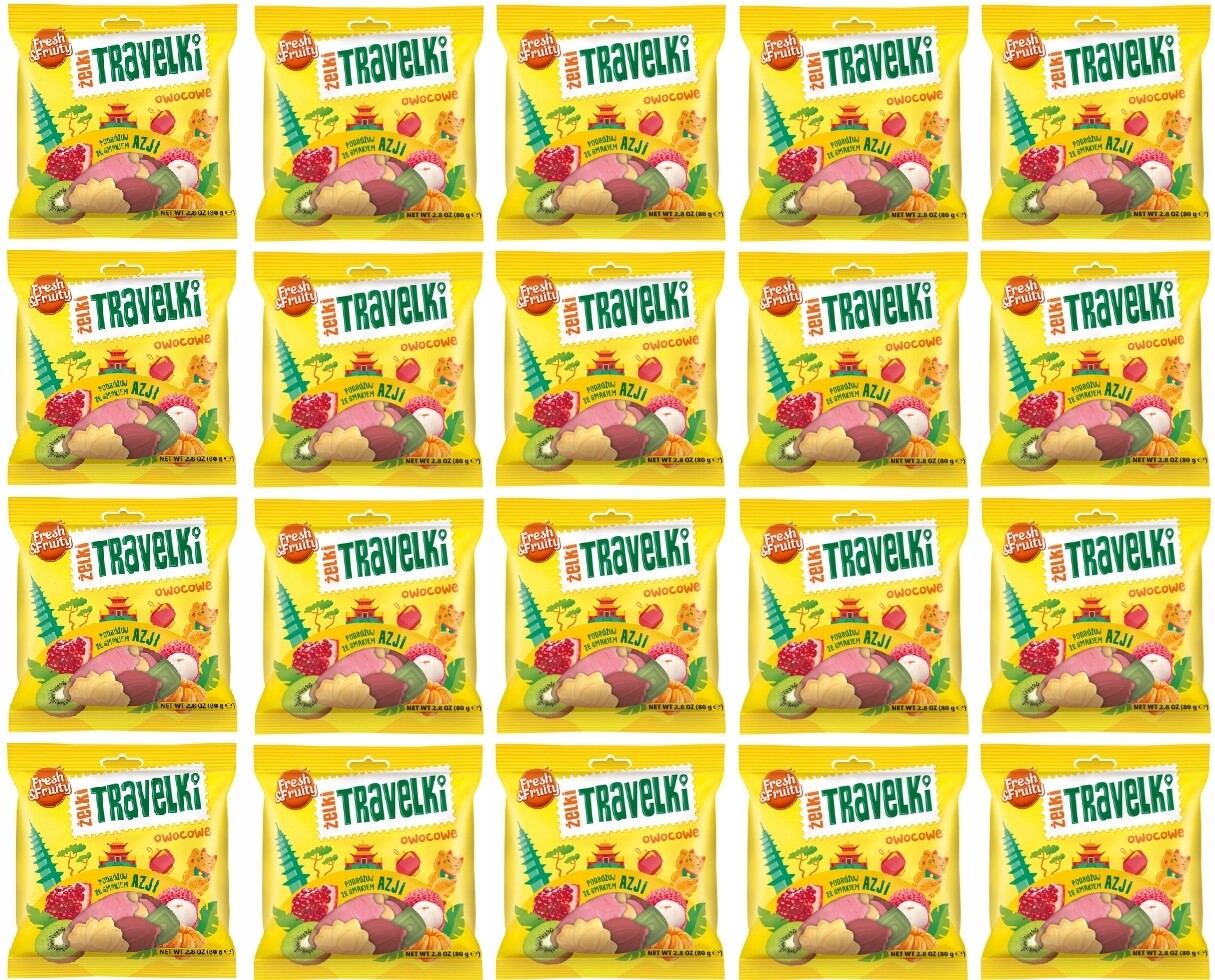 20 x 80 g Wawel Želé Bonbony Travelki Chutě Asie Karton