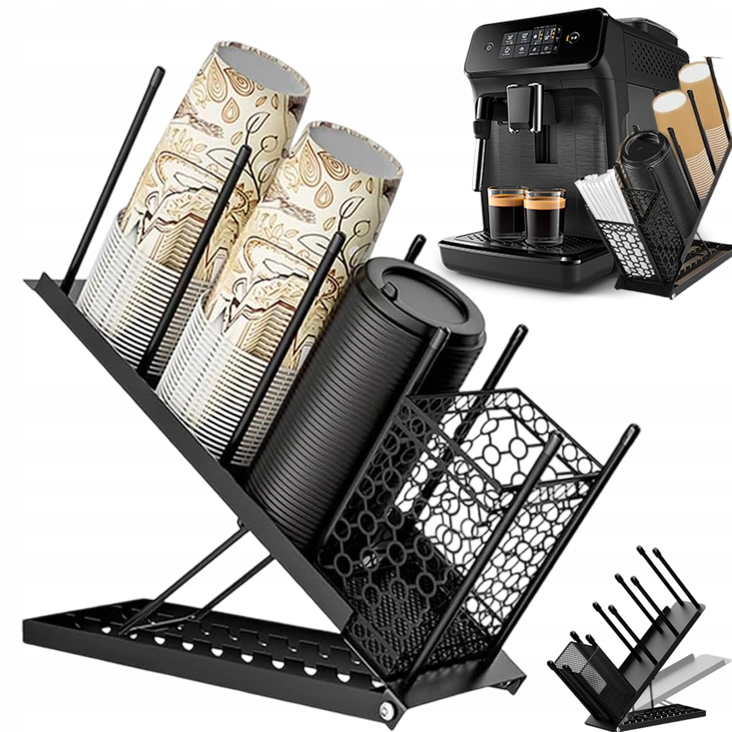 Kovový Organizér Na Šálky S Vyjímatelným Košíkem Do Kuchyně I Domácnosti